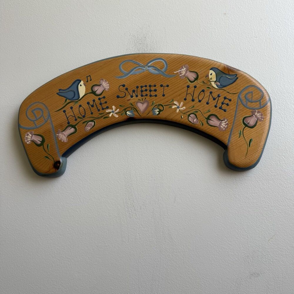 ‘Home Sweet Home’ Vintage Folk Art Sign MCM Wood Hand Painted Decor Wall Welcome